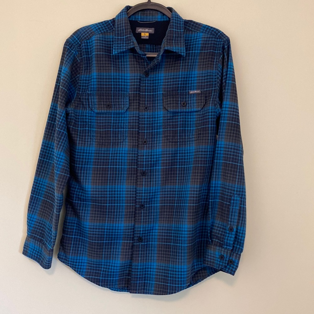 Eddie Bauer Blue and Black Plaid Shirt